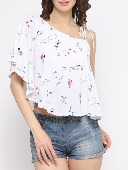 printed white single shoulder top - 14046984 - Very Small Image - 1
