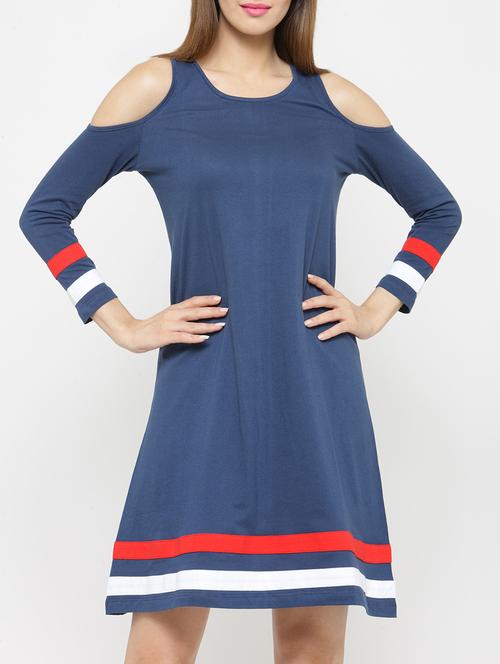 navy blue cotton aline dress - 14047059 - Very Small Image - 1