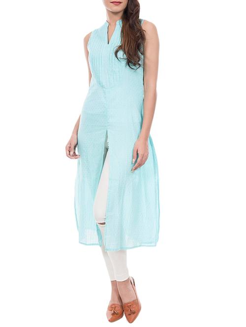 amadore blue crepe high slit kurta - 14047450 - Very Small Image - 1