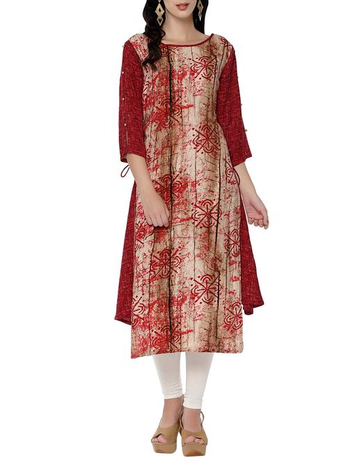 maroon rayon a-line kurta - 14047661 - Very Small Image - 1