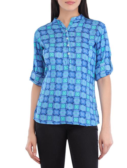 band collar roll up sleeved top - 14049070 - Very Small Image - 1