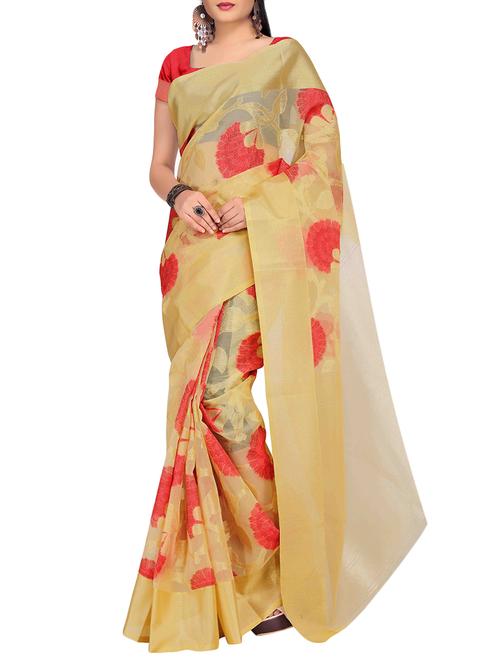 beige woven silk blend saree - 14049698 - Very Small Image - 1