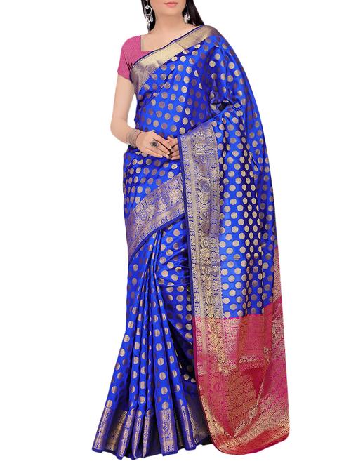 blue banarasi silk blend saree with blouse - 14049744 - Very Small Image - 1
