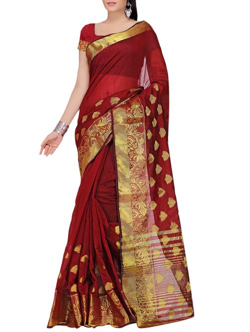 red cotton woven saree with blouse - 14049782 - Very Small Image - 1