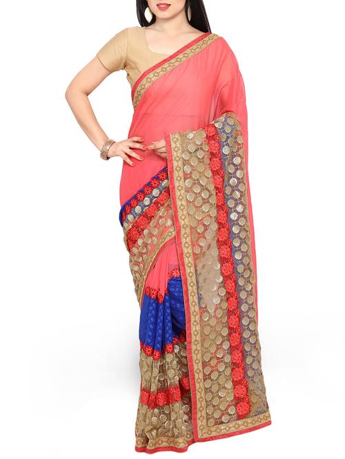 pink embroidered georgette saree with blouse - 14049869 - Very Small Image - 1