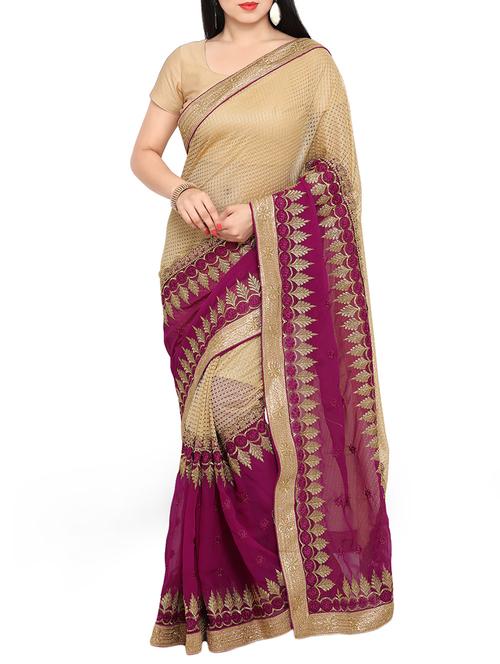 beige embroidered georgette saree with blouse - 14049872 - Very Small Image - 1