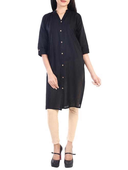 black cotton straight kurta - 14050048 - Very Small Image - 1