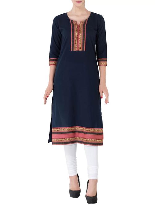 blue cotton straight kurta - 14050892 - Very Small Image - 1