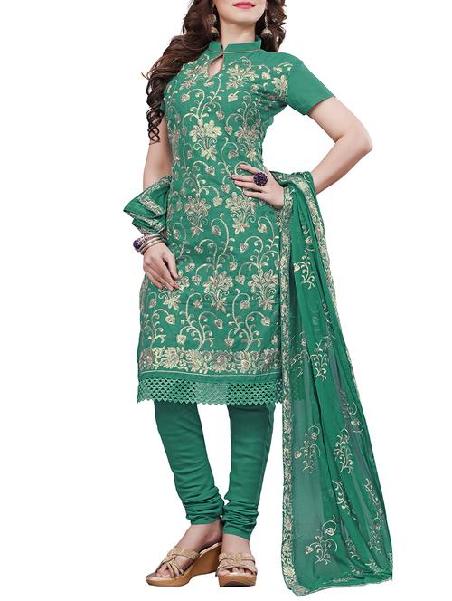green cotton unstitched suit - 14054678 - Very Small Image - 1