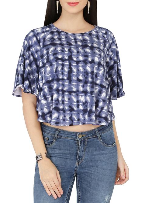 blue printed jersey crop top - 14063915 - Very Small Image - 1