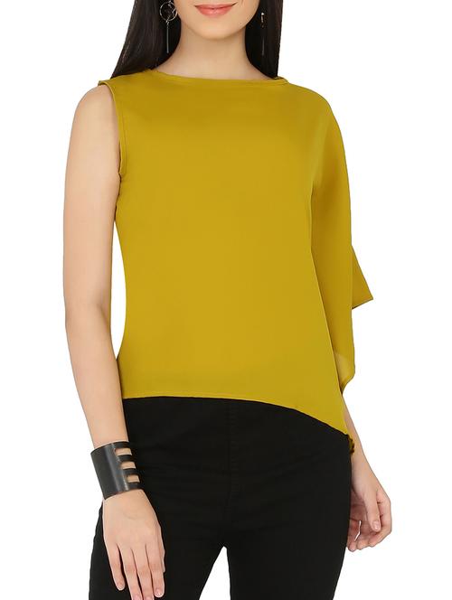 yellow poly georgette asymmetric top - 14063923 - Very Small Image - 1