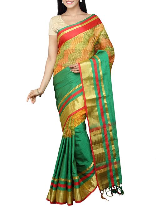 green printed saree with blouse - 14064511 - Very Small Image - 1