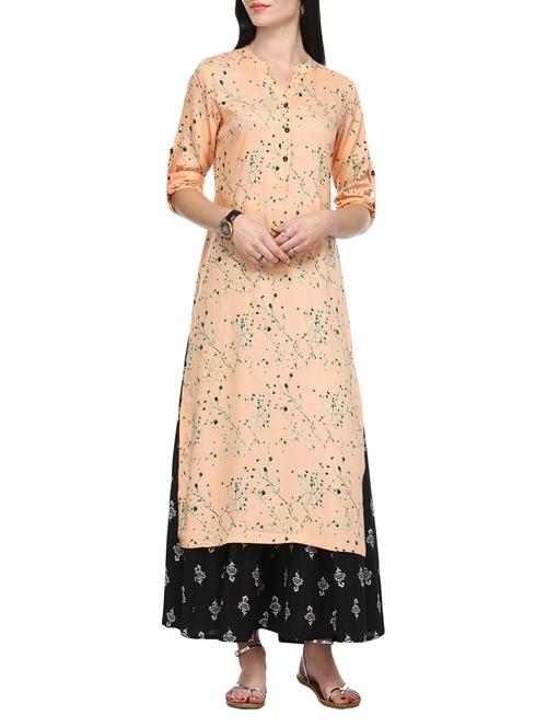 printed straight kurta with palazzo set - 14064646 - Very Small Image - 1