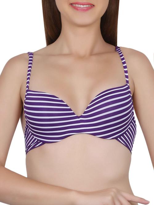 striped purple push up bra - 14065099 - Very Small Image - 1