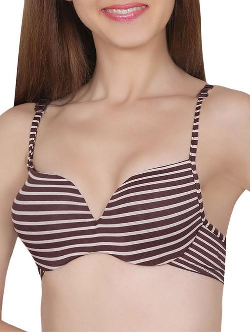 striped brown push up bra - 14065100 - Very Small Image - 1