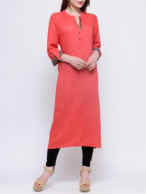 peach rayon long kurta - 14066014 - Very Small Image - 1