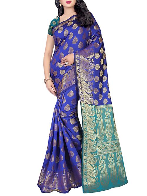 Blue banarasi saree with blouse - 14066285 - Very Small Image - 1