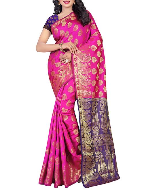 Pink banarasi saree with blouse - 14066288 - Very Small Image - 1