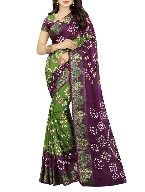 Green Bandhani Saree With Blouse - 14066407 - Very Small Image - 1
