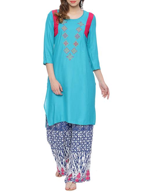 blue rayon straight kurta - 14068426 - Very Small Image - 1