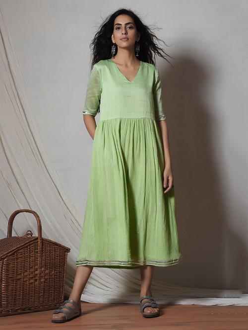green cotton flared kurta. - 14068660 - Very Small Image - 1