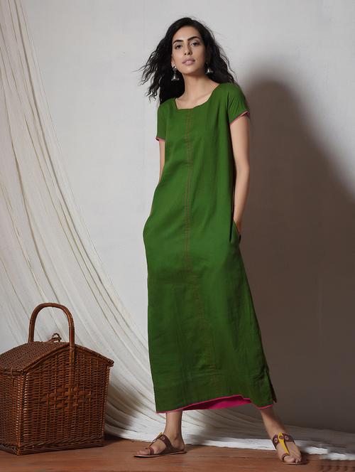 green cotton a-line kurta - 14068665 - Very Small Image - 1