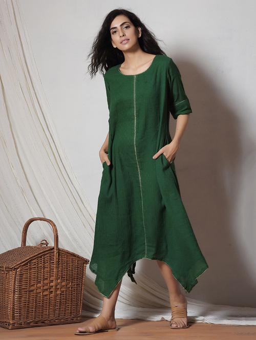 green cotton asymmetric dress with pocket - 14068668 - Very Small Image - 1