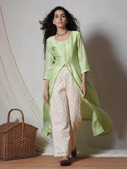 true browns green chanderi kurta - 14068670 - Very Small Image - 1