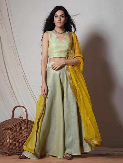 Chanderi tissure self jacquard patterned lehenga - 14068678 - Very Small Image - 1