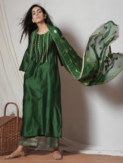 embroidered solid palazzo suit set - 14068701 - Very Small Image - 1