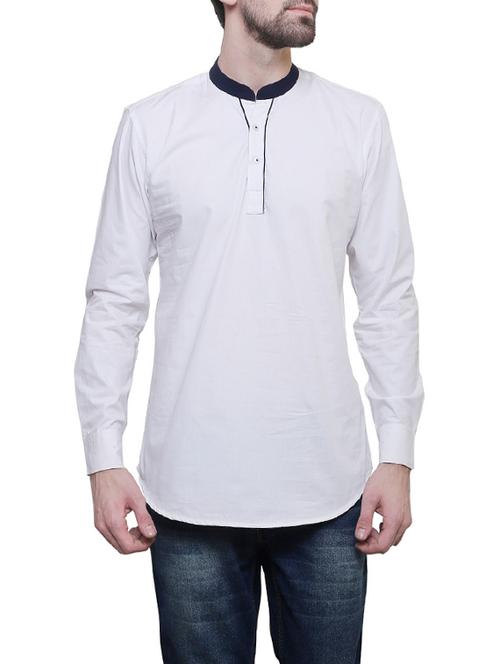 solid white cotton short kurta - 14069242 - Very Small Image - 1
