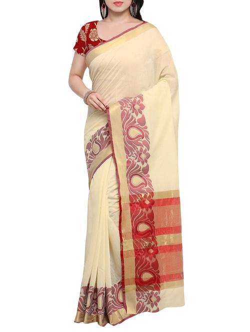 cream art silk bordered saree with blouse - 14069252 - Very Small Image - 1
