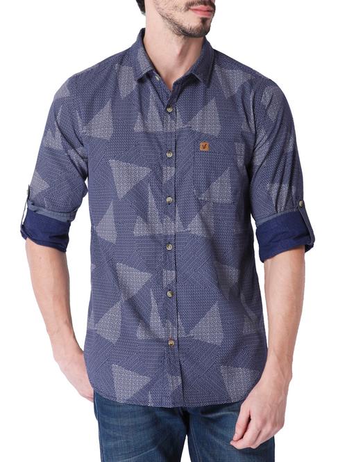 navy blue cotton casual shirt - 14069789 - Very Small Image - 1