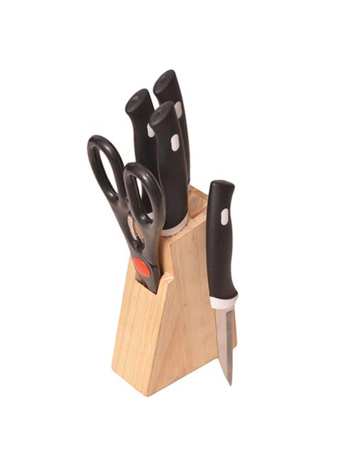 wooden block black knife set & scissor set of 5 - 14070729 - Very Small Image - 1