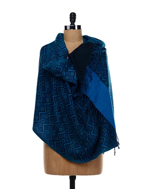 Blue and Black diamond weave stole - 14072 - Very Small Image - 1