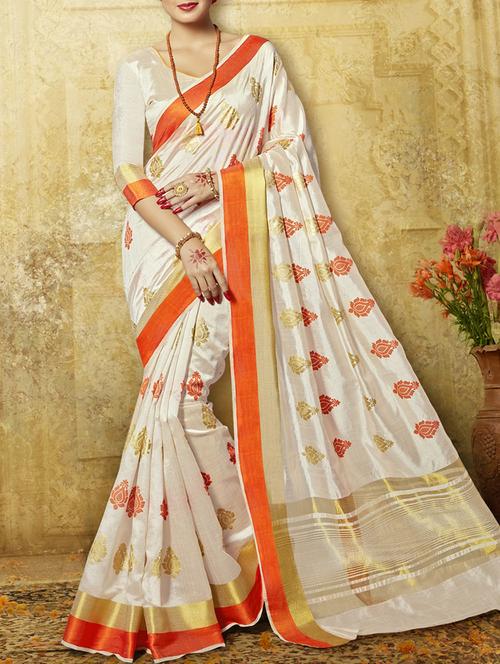 cream art silk printed saree with blouse - 14076001 - Very Small Image - 1