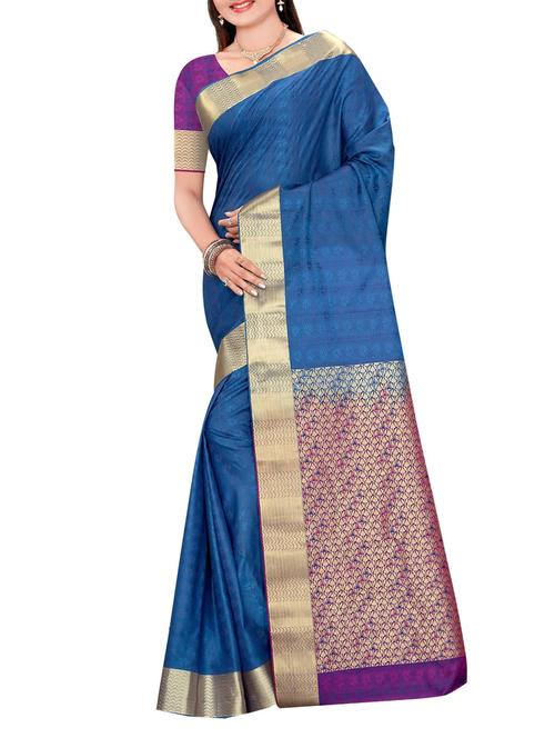 blue art silk jacquard saree with blouse - 14076257 - Very Small Image - 1