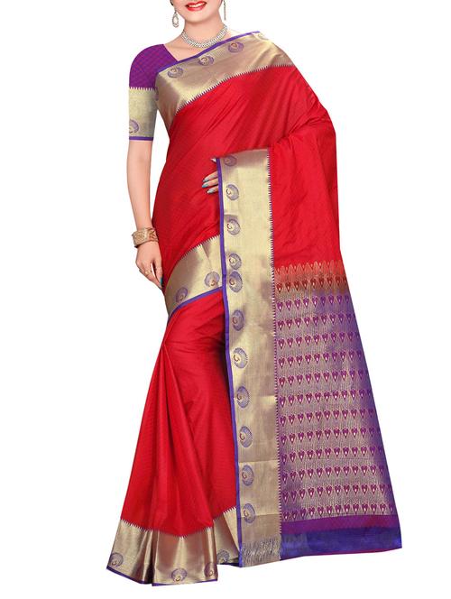 red art silk bordered saree with blouse - 14076258 - Very Small Image - 1