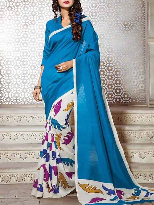blue printed saree with blouse - 14076401 - Very Small Image - 1