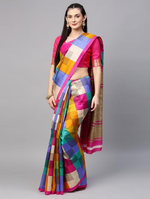 multi colored silk printed saree with blouse - 14076411 - Very Small Image - 1