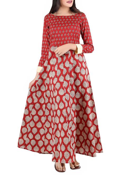 red cotton anarkali kurta - 14077084 - Very Small Image - 1