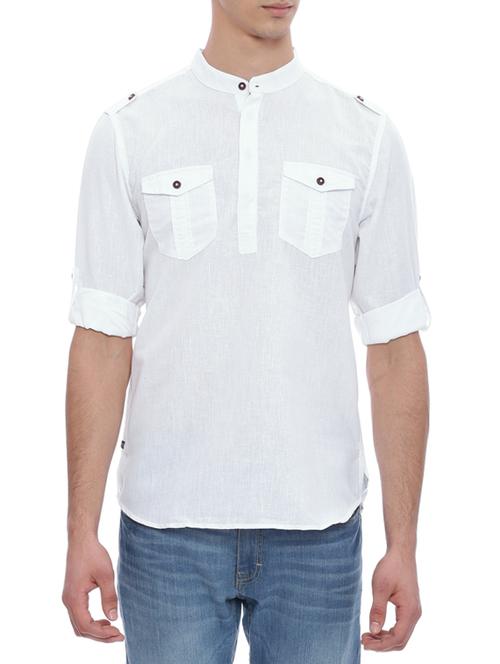 solid white cotton pathani kurta - 14077323 - Very Small Image - 1