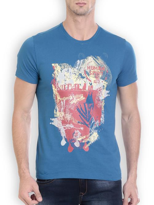 blue cotton front print t-shirt - 14077534 - Very Small Image - 1