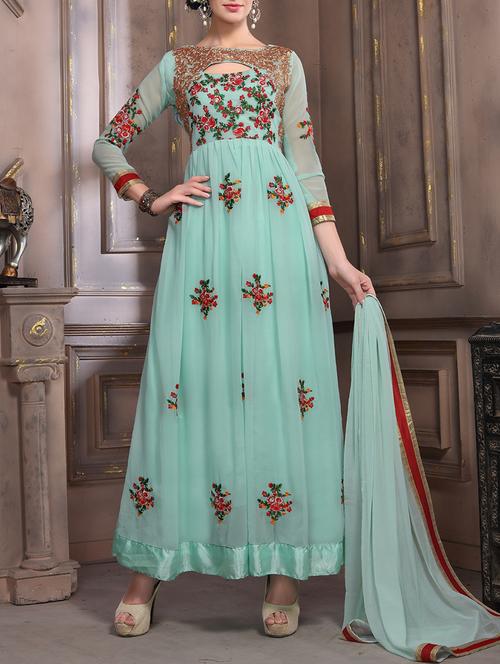 light green georgette anarkali semi-stitched suit - 14078585 - Very Small Image - 1