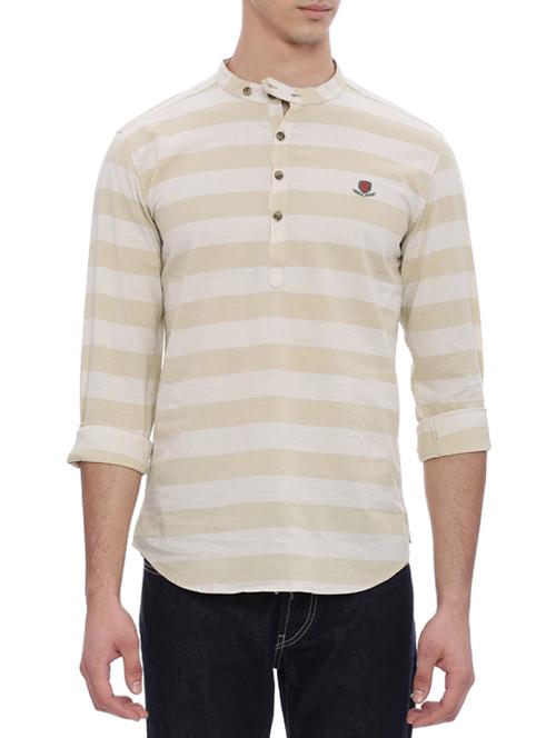 beige cotton striped kurta - 14080757 - Very Small Image - 1