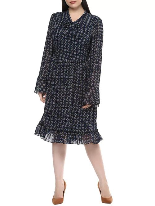 blue poly georgette plus dress - 14081025 - Very Small Image - 1