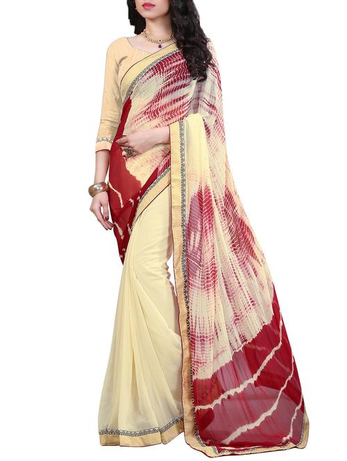cream poly chiffon printed half & half saree - 14082226 - Very Small Image - 1