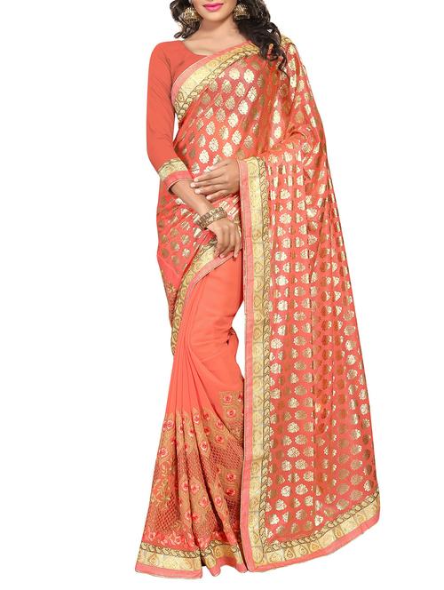 peach georgette half and half saree - 14082230 - Very Small Image - 1
