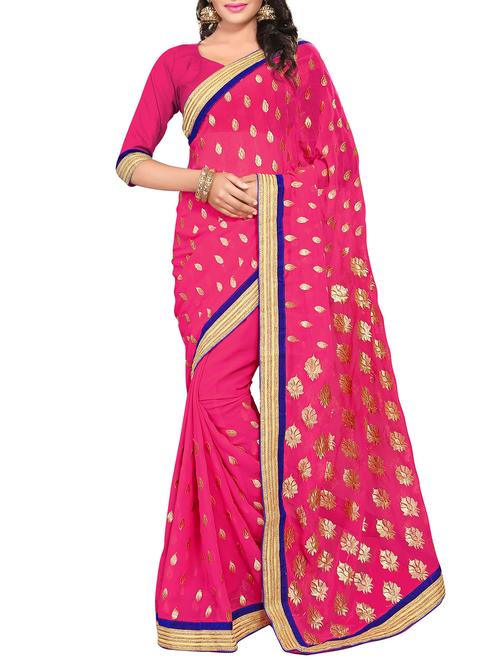 pink georgette embroidered saree - 14082233 - Very Small Image - 1
