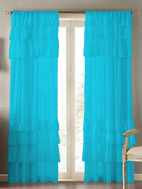 voil turquise ruffle cotton door rod curtain set of 2 - 14082587 - Very Small Image - 1